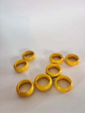 Vintage Yellow Napkin Rings Set of 8 Glossy Retro Table Decor